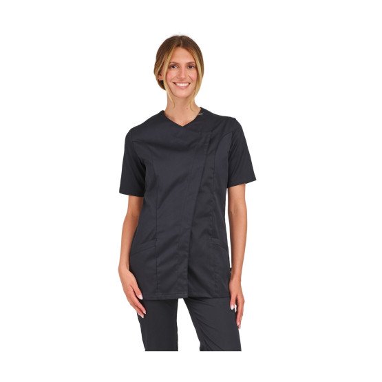NOIR - Tunique professionnelle de travail à manches courtes femme infirmier auxiliaire de vie médical aide a domicile