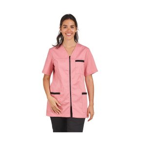 ROSE/NOIR - Tunique professionnelle de travail à manches courtes femme auxiliaire de vie médical aide a domicile infirmier