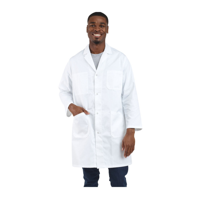 Blouse De Travail Manches Longues Bleue - 65% Polyester 35% Coton, Poches, Pour Atelier, Labo, Lycée