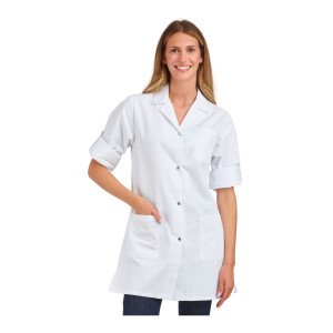BLANC - Blouse professionnelle de travail blanche à manches transformables femme aide a domicile infirmier auxiliaire de vie mé