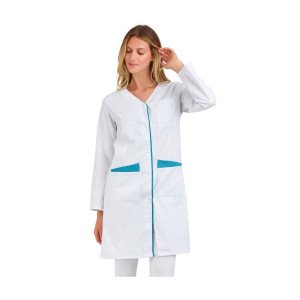 BLANC/ATOLL - Blouse professionnelle de travail blanche à manches transformables femme - PROMO école menage crèche entretien