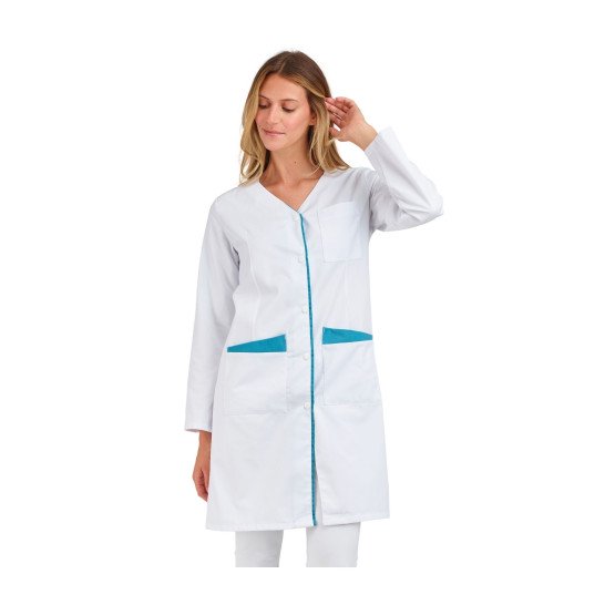 BLANC/ATOLL - Blouse professionnelle de travail blanche à manches transformables femme - PROMO entretien école menage crèche