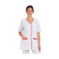 BLANC/FUCHSIA - Tunique professionnelle de travail blanche à manches courtes femme aide a domicile médical auxiliaire de vie in