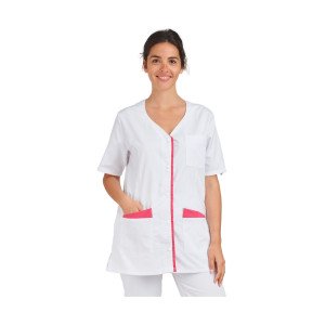 ROSE/CAMELIA - Tunique professionnelle de travail blanche à manches courtes femme infirmier auxiliaire de vie médical aide a do