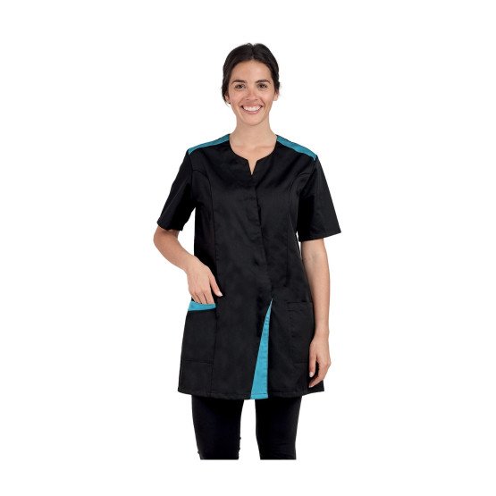 NOIR/ATOLL - Blouse professionnelle de travail à manches courtes femme aide a domicile infirmier auxiliaire de vie médical