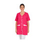 FUCHSIA/BLANC - Blouse professionnelle de travail blanche à manches courtes femme