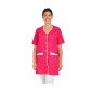 FUCHSIA/BLANC - Blouse professionnelle de travail blanche à manches courtes femme