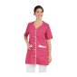 FUCHSIA/BLANC - Blouse professionnelle de travail blanche à manches courtes femme