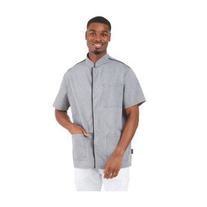 CHAMBRAY/NOIR - Blouse professionnelle de travail à manches courtes homme aide a domicile infirmier auxiliaire de vie médical