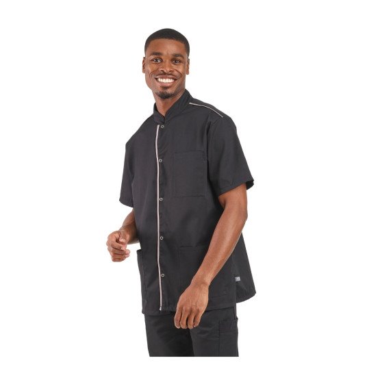 NOIR/ZINC - Blouse professionnelle de travail à manches courtes homme auxiliaire de vie infirmier aide a domicile médical