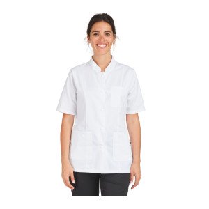 BLANC - Tunique professionnelle de travail blanche à manches courtes femme - PROMO infirmier aide a domicile médical auxiliaire