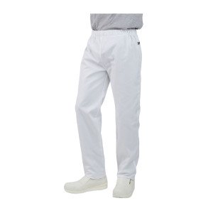 BLANC - Pantalon élastiqué professionnel de travail 100% coton mixte infirmier restaurant médical restauration