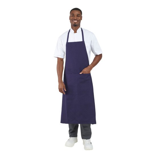 BLEU - Tablier à bavette avec poche de cuisine professionnel blanc 100% coton mixte hôtel restauration cuisine restaurant