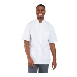 BLANC - Veste col officier professionnelle de travail à manches courtes mixte menage médical entretien infirmier