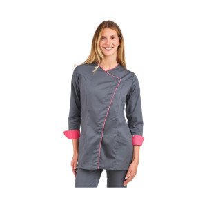ARDOISE/FUCHSIA - Veste de cuisine manches longues professionnelle de travail à manches longues femme restaurant cuisine hôtel 