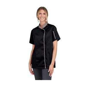 NOIR/ZINC - Veste de cuisine manches courtes professionnelle de travail à manches courtes femme restaurant restauration serveur