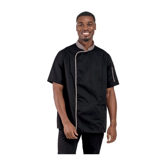 NOIR/ZINC - Veste de cuisine manches courtes professionnelle de travail à manches courtes homme cuisine serveur restaurant hôte