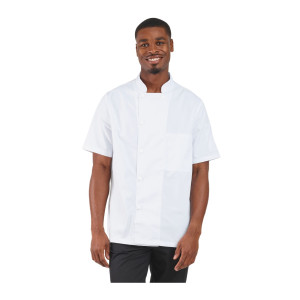 BLANC - Veste de cuisine manches courtes professionnelle de travail à manches courtes mixte hôtel serveur restauration cuisine