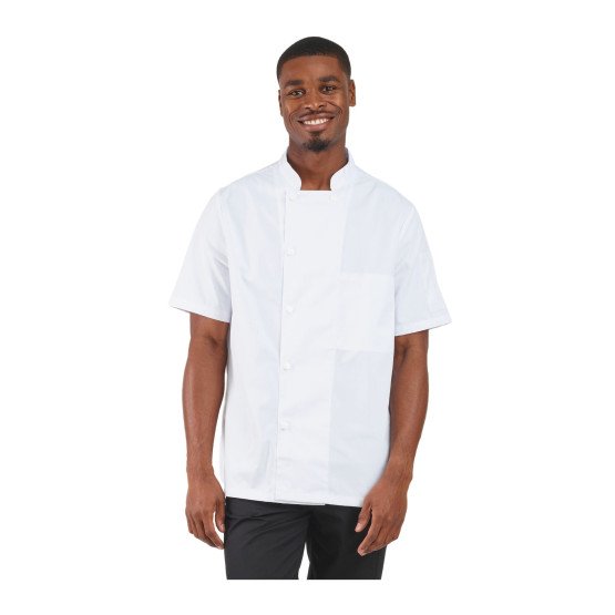 BLANC - Veste de cuisine manches courtes professionnelle de travail à manches courtes mixte restaurant restauration serveur cui