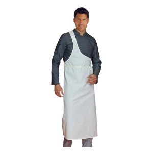 BLANC - Tablier de cuisine professionnel blanc 100% coton mixte restaurant serveur restauration hôtel