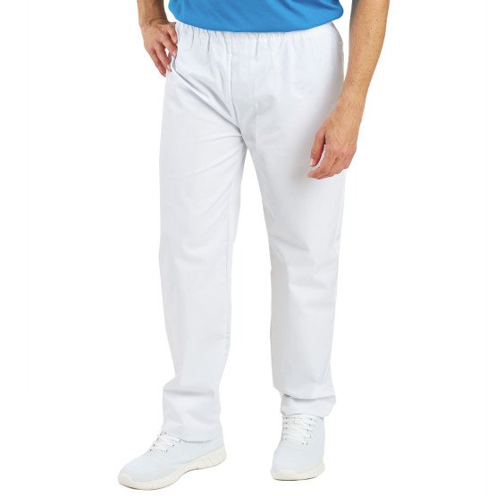 BLANC - Pantalon élastiqué professionnel de travail mixte médical aide a domicile infirmier auxiliaire de vie