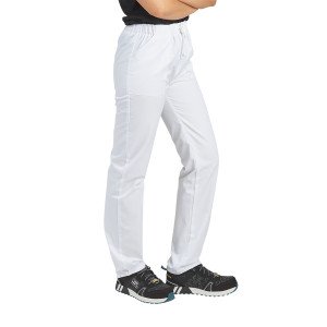 BLANC - Pantalon élastiqué professionnel de travail mixte aide a domicile médical auxiliaire de vie infirmier