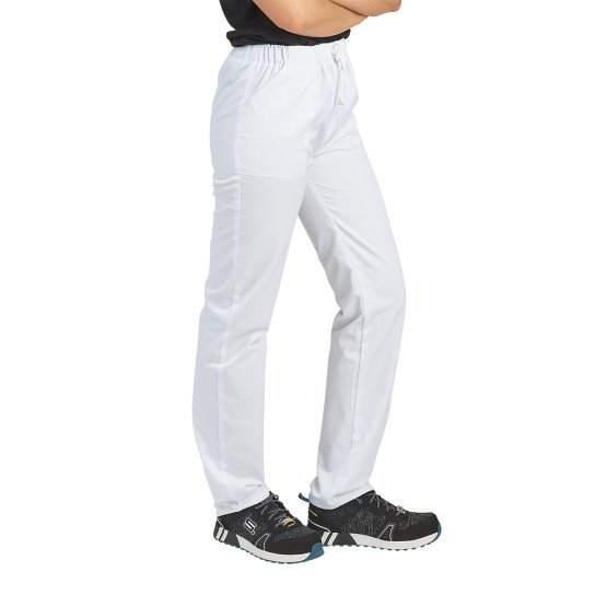 BLANC - Pantalon élastiqué professionnel de travail mixte auxiliaire de vie infirmier aide a domicile médical