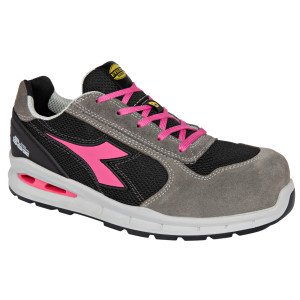 NOIR/FUCHSIA - Chaussure de sécurité S1PS professionnelle de travail noire en cuir EN ISO 20345 S1PS femme logistique chantier t