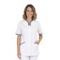BLANC/BLEU - Tunique professionnelle de travail blanche à manches courtes femme aide a domicile infirmier auxiliaire de vie méd