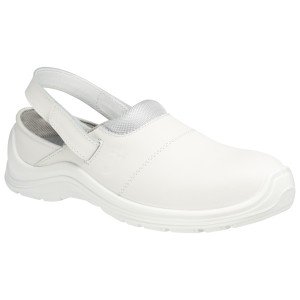 BLANC - Sabot de sécurité professionnel de travail blanc en cuir EN ISO 20345 SB mixte restauration menage hôtel entretien