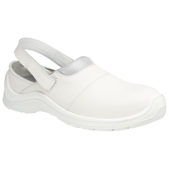 BLANC - Sabot de sécurité professionnel de travail blanc en cuir EN ISO 20345 SB mixte cuisine menage restauration entretien