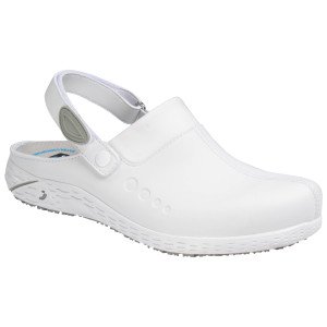 BLANC - Sabot professionnel de travail blanc noir en cuir EN ISO 20347 femme aide a domicile infirmier auxiliaire de vie médical