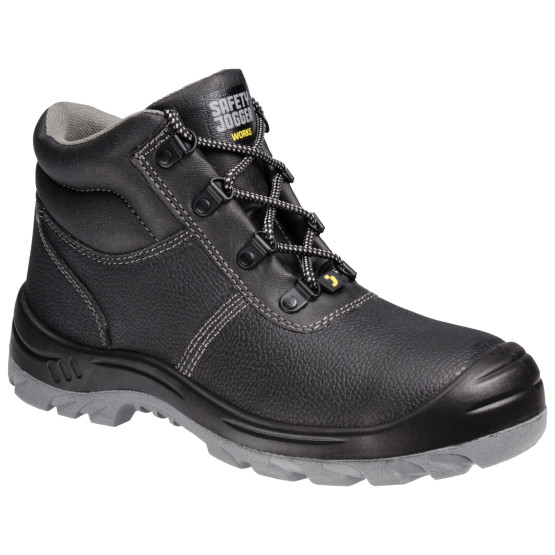 NOIR - Chaussure haute de sécurité S3 professionnelle de travail noire en cuir EN ISO 20345 S3 mixte artisan entretien chantier 