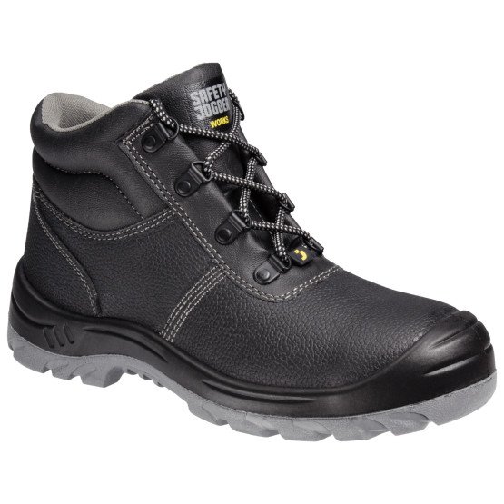 NOIR - Chaussure haute de sécurité S3 professionnelle de travail noire en cuir EN ISO 20345 S3 mixte chantier entretien artisan 