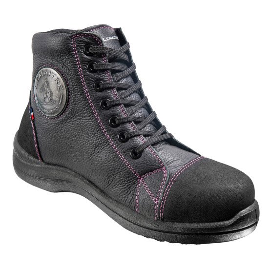 NOIR - Chaussure haute de sécurité S3 professionnelle de travail noire en cuir EN ISO 20345 S3 femme menage chantier entretien a