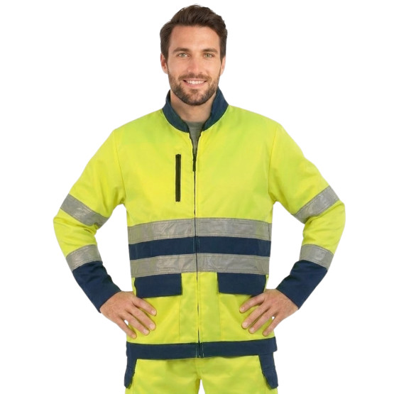 JAUNE/MARINE - Blouson professionnel de travail homme logistique chantier transport artisan