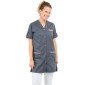 ARDOISE/FLEURS - Blouse professionnelle de travail blanche à manches transformables femme entretien école menage foyer