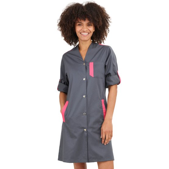 ARDOISE/FUCHSIA - Blouse professionnelle de travail à manches transformables femme foyer menage école entretien