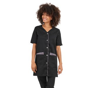 NOIR/SAVANE - Blouse professionnelle de travail blanche à manches courtes femme menage aide a domicile entretien auxiliaire de 
