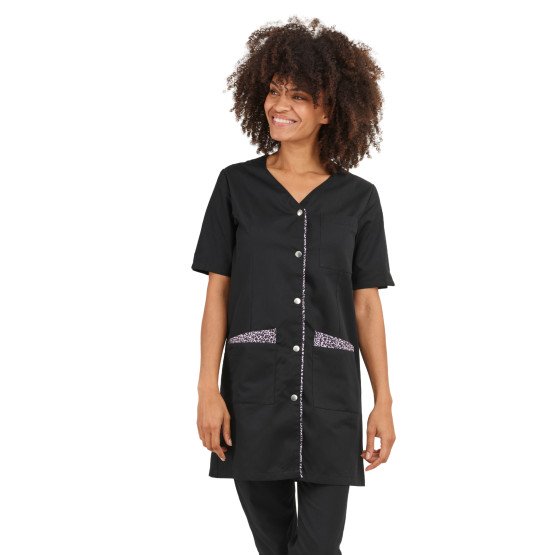 NOIR/SAVANE - Blouse professionnelle de travail blanche à manches courtes femme entretien aide a domicile menage auxiliaire de 