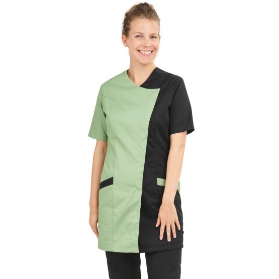SAUGE/NOIR - Blouse professionnelle de travail à manches courtes femme auxiliaire de vie médical aide a domicile infirmier