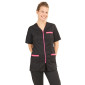 NOIR/FUCHSIA - Tunique professionnelle de travail à manches courtes femme auxiliaire de vie infirmier aide a domicile médical
