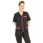 NOIR/FUCHSIA - Tunique professionnelle de travail à manches courtes femme aide a domicile infirmier auxiliaire de vie médical