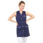 MARINE/BLANC - Blouse professionnelle de travail blanche sans manches femme aide a domicile entretien auxiliaire de vie menage