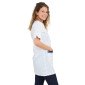 BLANC/MARINE - Blouse professionnelle de travail blanche à manches courtes femme