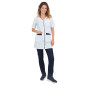 BLANC/MARINE - Blouse professionnelle de travail blanche à manches courtes femme