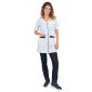 BLANC/MARINE - Blouse professionnelle de travail blanche à manches courtes femme