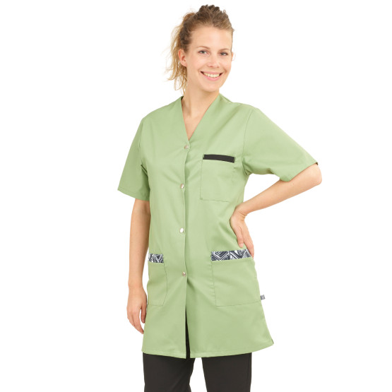 SAUGE/WAX - Blouse professionnelle de travail blanche à manches courtes auxiliaire de vie infirmier aide a domicile médical