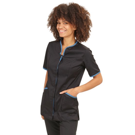NOIR/BLEU - Tunique professionnelle de travail blanche à manches courtes femme auxiliaire de vie médical aide a domicile infirm