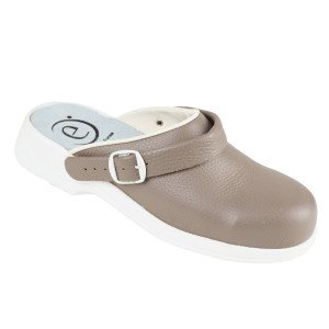 TAUPE - Sabot de sécurité professionnel de travail en cuir EN ISO 20345 SB femme hôtel entretien restaurant menage